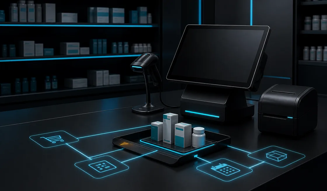 Illustration du flux — Une vente en pharmacie demande plus de contexte qu’un panier.